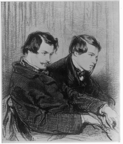 Edmond de Goncourt (1822-86) and Jules de Goncourt (1830-70) in a box at the theatre by Paul Gavarni